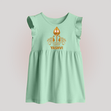 Vel Symbol Murugan – Name Customised Kids Baby Frock - MINT GREEN - 0 - 3 Months Old (Chest 17")