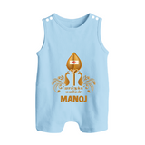 Vel Symbol Murugan – Name Customised Kids Romper Suit - BABY BLUE - 0 - 5 Months Old (Chest 18")