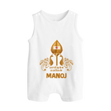 Vel Symbol Murugan – Name Customised Kids Romper Suit - WHITE - 0 - 5 Months Old (Chest 18")