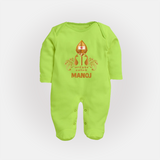 Vel Symbol Murugan – Name Customised Kids Fullbody Suit - LIME GREEN - New Born (Chest 7.5")