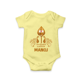 Vel Symbol Murugan – Name Customised Kids Romper - PASTEL YELLOW - New Born (Chest 14")