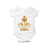 Vel Symbol Murugan – Name Customised Kids Romper - WHITE - New Born (Chest 14")
