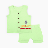 Sarvamum Sarvam Muruga – Personalised Kids Jabla Set - PASTEL GREEN - 0 - 3 Months Old (Chest 9.8")