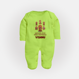 Aarupadai Veedu Murugan – Name Personalised Kids Fullbody Suit - LIME GREEN - New Born (Chest 7.5")