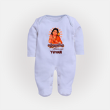 Kandhanukku Arohara – Murugan Blessings Personalised Kids Fullbody Suit - BABY BLUE - New Born (Chest 7.5")