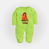Kandhanukku Arohara – Murugan Blessings Personalised Kids Fullbody Suit - LIME GREEN - New Born (Chest 7.5")