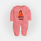 Kandhanukku Arohara – Murugan Blessings Personalised Kids Fullbody Suit - PEACH - New Born (Chest 7.5")