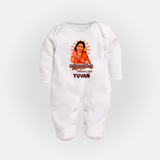 Kandhanukku Arohara – Murugan Blessings Personalised Kids Fullbody Suit - WHITE - New Born (Chest 7.5")