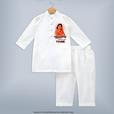 Kandhanukku Arohara – Murugan Blessings Personalised Kids Kurta - WHITE - 3 - 6 Months Old (Chest 24", Kurta Length 14'', Waist 19", Pant Length 14")