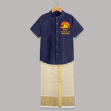 Kaakka Kaakka Kanavel Kaakka – Name Personalised Kids Shirt and Dhoti - DARK BLUE - 0 - 6 Months Old (Chest-23") (Dhoti length-14")