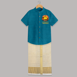 Kaakka Kaakka Kanavel Kaakka – Name Personalised Kids Shirt and Dhoti - PEACOCK BLUE - 0 - 6 Months Old (Chest-23") (Dhoti length-14")