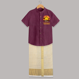 Kaakka Kaakka Kanavel Kaakka – Name Personalised Kids Shirt and Dhoti - WINE - 0 - 6 Months Old (Chest-23") (Dhoti length-14")