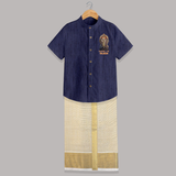 Saravanan Paada – Murugan Devotional Personalised Kids Shirt and Dhoti - DARK BLUE - 0 - 6 Months Old (Chest-23") (Dhoti length-14")