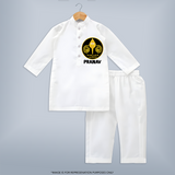 Yamarukka Bayamen – Vel Murugan Personalised Kids Kurta - WHITE - 3 - 6 Months Old (Chest 24", Kurta Length 14'', Waist 19", Pant Length 14")