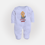 Thiruchendur Murugan Blessings – Name Personalised Kids Fullbody Suit - BABY BLUE - New Born (Chest 7.5")