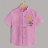 Thiruchendur Murugan Blessings – Name Personalised Kids Shirt - BABY PINK - 0 - 6 Months Old (Chest 23")