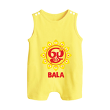 Om Murugan Vel Symbol – Name Personalised Kids Romper Suit - PASTEL YELLOW - 0 - 5 Months Old (Chest 18")