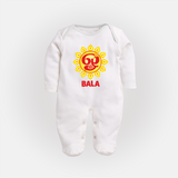 Om Murugan Vel Symbol – Name Personalised Kids Fullbody Suit - WHITE - New Born (Chest 7.5")