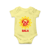 Om Murugan Vel Symbol – Name Personalised Kids Romper - PASTEL YELLOW - New Born (Chest 14")