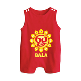 Om Murugan Vel Symbol – Name Personalised Kids Romper Suit - RED - 0 - 5 Months Old (Chest 18")