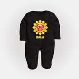 Om Murugan Vel Symbol – Name Personalised Kids Fullbody Suit - BLACK - New Born (Chest 7.5")