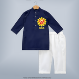 Om Murugan Vel Symbol – Name Personalised Kids Kurta - NAVY BLUE - 3 - 6 Months Old (Chest 24", Kurta Length 14'', Waist 19", Pant Length 14")