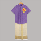 Om Murugan Vel Symbol – Name Personalised Kids Shirt and Dhoti - ROYAL PURPLE - 0 - 6 Months Old (Chest-23") (Dhoti length-14")