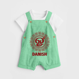 Om Murugan Traditional Mandala – Name Personalised Kids Dungaree - GREEN - 0 - 5 Months Old (Chest 18")