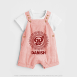 Om Murugan Traditional Mandala – Name Personalised Kids Dungaree - PEACH - 0 - 5 Months Old (Chest 18")
