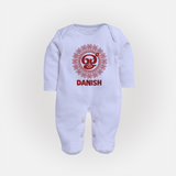 Om Murugan Traditional Mandala – Name Personalised Kids Fullbody Suit - BABY BLUE - New Born (Chest 7.5")