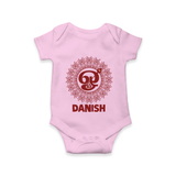Om Murugan Traditional Mandala – Name Personalised Kids Romper - BABY PINK - New Born (Chest 14")