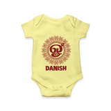 Om Murugan Traditional Mandala – Name Personalised Kids Romper - PASTEL YELLOW - New Born (Chest 14")