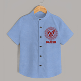 Om Murugan Traditional Mandala – Name Personalised Kids Shirt - SKY BLUE - 0 - 6 Months Old (Chest 23")