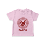 Om Murugan Traditional Mandala – Name Personalised Kids T-Shirt - BABY PINK - 0-5 Months Old (Chest 17")