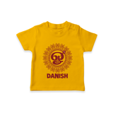 Om Murugan Traditional Mandala – Name Personalised Kids T-Shirt - CHROME YELLOW - 0-5 Months Old (Chest 17")