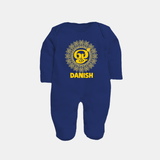 Om Murugan Traditional Mandala – Name Personalised Kids Fullbody Suit - NAVY BLUE - New Born (Chest 7.5")