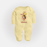 Little Vel Warrior Sleep Suit | Personalized Baby Sleep Suit for Lord Murugan - PASTEL YELLOW - New Born (Chest 7.5")