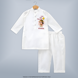 Little Vel Warrior Kurta Set | Personalized Baby Kurta Set for Lord Murugan - WHITE - 3 - 6 Months Old (Chest 24", Kurta Length 14'', Waist 19", Pant Length 14")