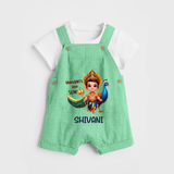 Murugan's Little Star Dungaree Set | Personalized Baby Dungaree Set for Murugan Devotees - GREEN - 0 - 5 Months Old (Chest 18")