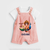 Murugan's Little Star Dungaree Set | Personalized Baby Dungaree Set for Murugan Devotees - PEACH - 0 - 5 Months Old (Chest 18")