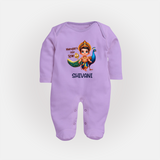 Murugan's Little Star Sleep Suit | Personalized Baby Sleep Suit for Murugan Devotees - LILAC - New Born (Chest 7.5")