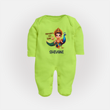 Murugan's Little Star Sleep Suit | Personalized Baby Sleep Suit for Murugan Devotees - LIME GREEN - New Born (Chest 7.5")