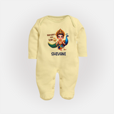 Murugan's Little Star Sleep Suit | Personalized Baby Sleep Suit for Murugan Devotees - PASTEL YELLOW - New Born (Chest 7.5")