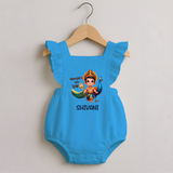 Murugan's Little Star Romper Frock | Personalized Baby Romper Frock for Murugan Devotees - SKY BLUE - 0 - 3 Months Old (Chest 19")