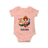 Murugan's Little Star Romper / Onesie | Personalized Baby Romper / Onesie for Murugan Devotees - PEACH - New Born (Chest 14")