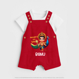 Murugan's Little Star Dungaree Set | Personalized Baby Dungaree Set for Murugan Devotees - RED - 0 - 5 Months Old (Chest 18")
