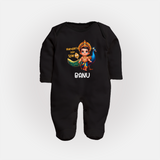 Murugan's Little Star Sleep Suit | Personalized Baby Sleep Suit for Murugan Devotees - BLACK - New Born (Chest 7.5")