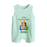 Little Peacock Rider Romper Suit | Custom Baby Romper Suit for Murugan's Divine Ride - MINT GREEN - 0 - 5 Months Old (Chest 18")