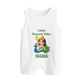 Little Peacock Rider Romper Suit | Custom Baby Romper Suit for Murugan's Divine Ride - WHITE - 0 - 5 Months Old (Chest 18")