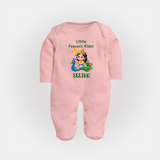 Little Peacock Rider Sleep Suit | Custom Baby Sleep Suit for Murugan's Divine Ride - BABY PINK - New Born (Chest 7.5")